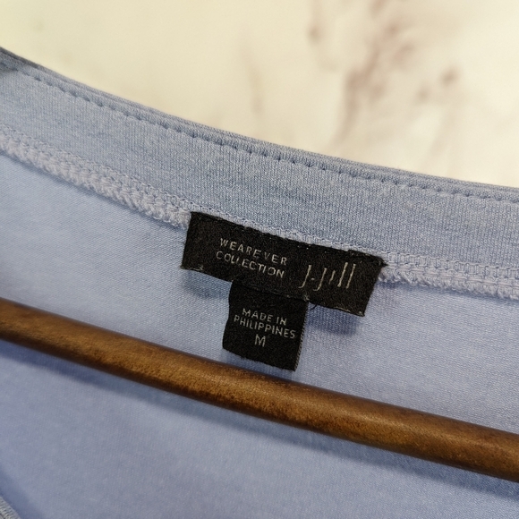 J Jill Shirt Women Medium Blue Long Half Sleeve Boat Neck Knit Stretch Wearever - Picture 3 of 10